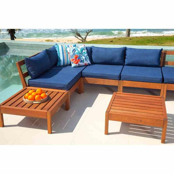 Conjunto para Varanda/Jardim com 3 Módulos Centrais, 1 Módulo Canto e 1 Mesa em Madeira Maciça Stain Nogueira Menor preço em Conjunto para Varanda/Jardim com 3 Módulos Centrais, 1 Módulo Canto e 1 Mesa em Madeira Maciça Stain Nogueira