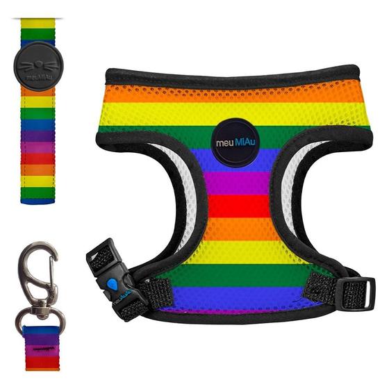 Imagem de Conjunto Peitoral Style Mesh e Guia Rainbow para Gatos - Tam. Único