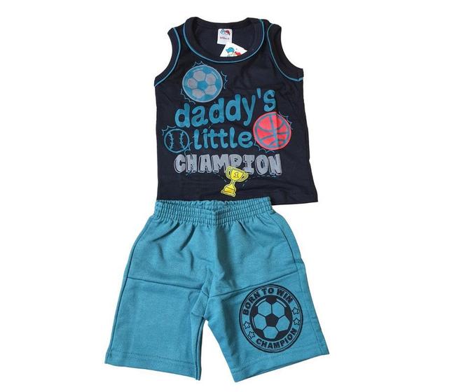 Imagem de Conjunto Pequenos Campeões Infantil Verão Camisa e Short Camiseta Regata com Bermuda kit 2 peças Baby Boy Bebe