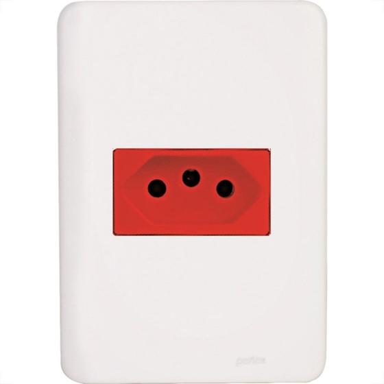 Imagem de Conjunto Perlex Aros 4X2 Branco Com Placa(1Tomada 10A Vermelha) 7311 7311Vm