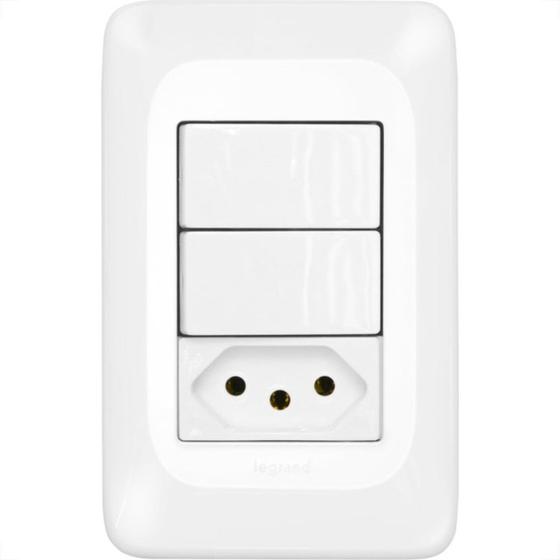Imagem de Conjunto Pial Pop 4X2 Branco Com Placa (2Simples+Tomada 10A) Lgx113