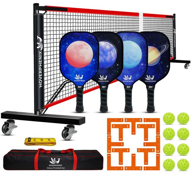 Imagem de Conjunto Pickleball Hoverphenix com 4 Pás de Fibra de Vidro e 8 Bolas