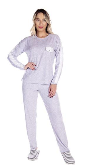 Imagem de Conjunto Pijama Adulto Feminino Fechado Algodão Plush Outono Inverno