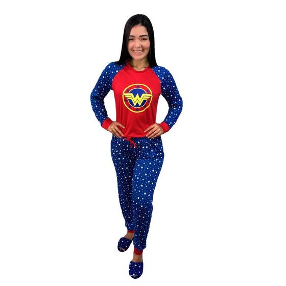 Imagem de Conjunto Pijama Adulto Feminino Longo Inverno Estampado Desenho