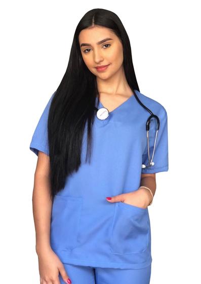 Conjunto Pijama Cirúrgico Azul Celeste Oxford Unissex Menor preço em Conjunto Pijama Cirúrgico Azul Celeste Oxford Unissex