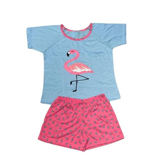 Imagem de Conjunto Pijama Curto Verão Meia Manga Adulto Feminino Curto Verão Estampado Baby Doll