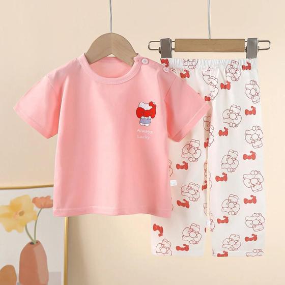 Imagem de Conjunto pijama de algodão manga curta infantil, roupa de bebê verão