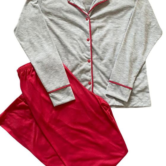 Conjunto Pijama de Frio Aberto Americano Manga Longa com Punho ...