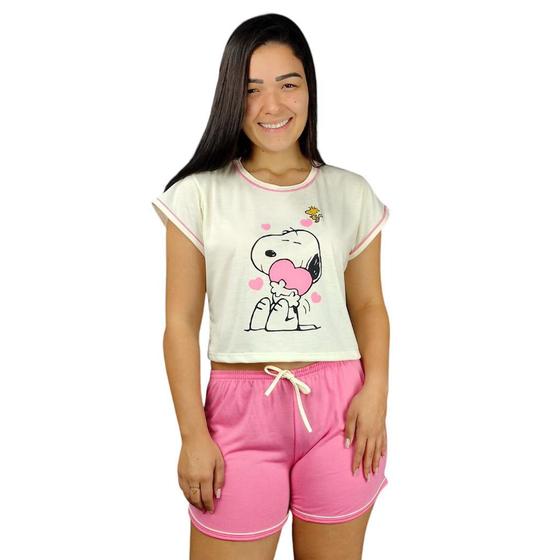Imagem de Conjunto Pijama Feminino Curto Verão Baby Doll Personagens Snoopy Mônica Pato Donald