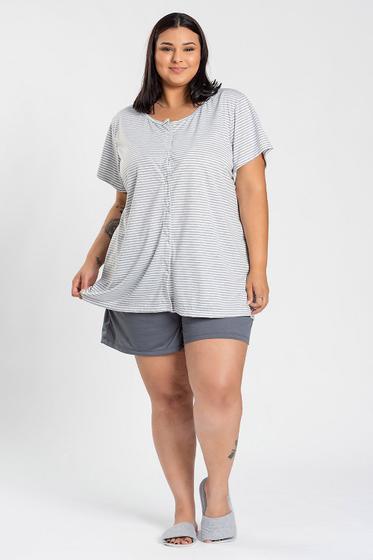 Imagem de Conjunto Pijama Feminino Plus Size Malha PV Detalhe Blusão De Botão