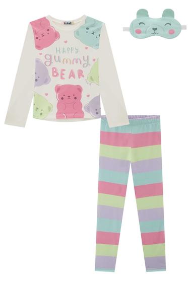 Imagem de Conjunto Pijama Infantil Blusa em Meia Malha Ursinhos Happy e Calça em Malha Fresh Listrada c/Tapa Olho - Kukie