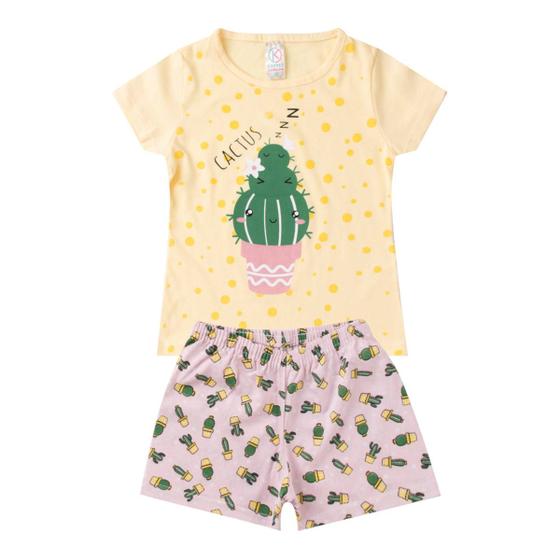 Imagem de Conjunto Pijama Infantil Menina De Algodão Cactus Amarelo