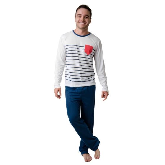 Imagem de Conjunto Pijama Masculino Blusa Manga Longa E Calça Comprida Frio Estampado Confortável Fechado