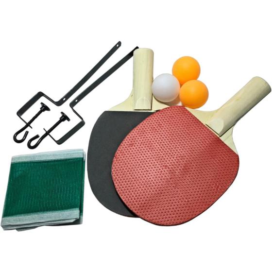 Imagem de Conjunto Ping Pong Tênis de Mesa Brinquedo Infantil Divertido com 3 bolinhas 2 Raquetes e Redinha com Suporte
