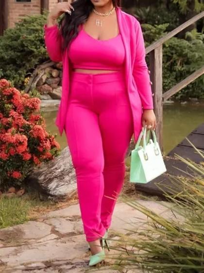 Imagem de Conjunto Plus Size 3 Peças Blazer + Cropped + Calça