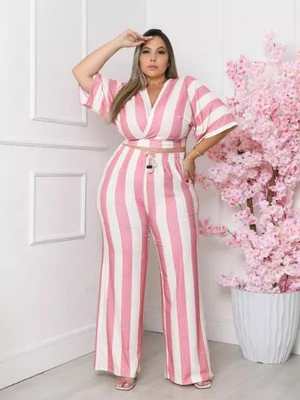 Imagem de Conjunto Plus Size Calça Pantalona Modeladora + Cropped