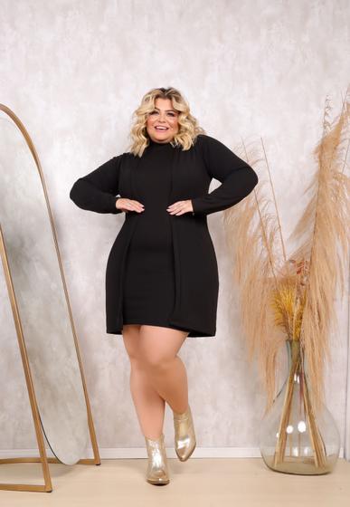 Imagem de Conjunto Plus Size Casaco Longo Manga Longa Vestido Tubinho