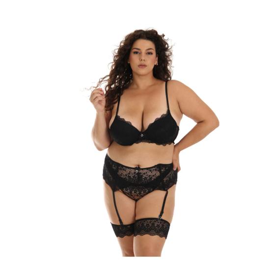 Imagem de Conjunto Plus Size Corpete Cinta-Liga Espartilho Brisa Preto