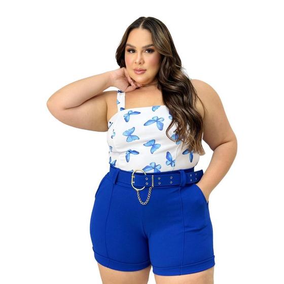 Imagem de Conjunto Plus Size Cropped Borboleta + Short Com Cinto 0570