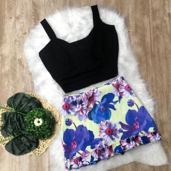 Imagem de Conjunto Plus Size Cropped Botão Short Saia Estampado Roupas