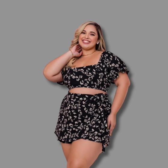 Imagem de Conjunto Plus Size Cropped e Short Saia Estampado 0599