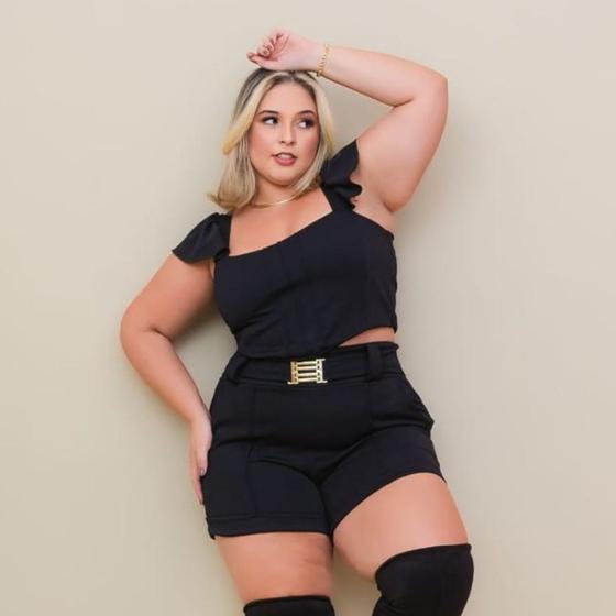 Imagem de Conjunto Plus Size Cropped + Short Barra c Fivela 0532