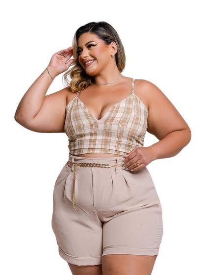 Imagem de Conjunto Plus Size Cropped Xadrex e Short Com Cinto Corrente 0438