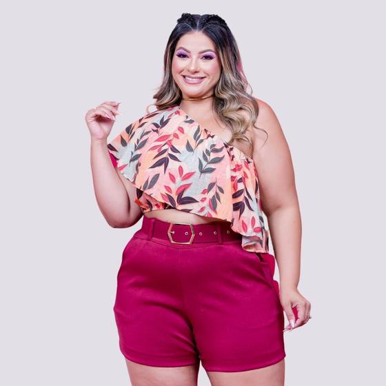 Imagem de Conjunto Plus Size Feminino Ciganinha Lastec Estampado Short com Cinto 0231