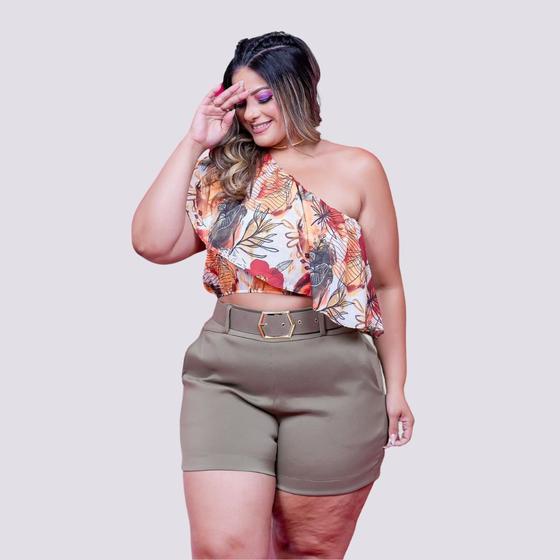 Imagem de Conjunto Plus Size Feminino Ciganinha Lastec Estampado Short com Cinto 0231