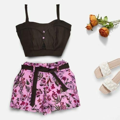 Imagem de Conjunto Plus Size Feminino Cropped Short Estampado 1831