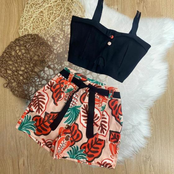 Imagem de Conjunto Plus Size Feminino Cropped Short Estampado 1831