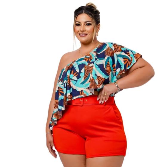 Imagem de Conjunto PLus Size Feminino Estampado Short + Cinto Cropped 0437