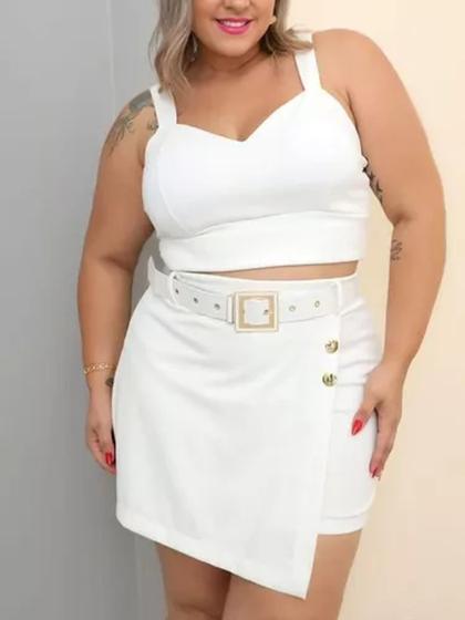 Imagem de Conjunto Plus Size Feminino Shorts Saia E Cropped Alça