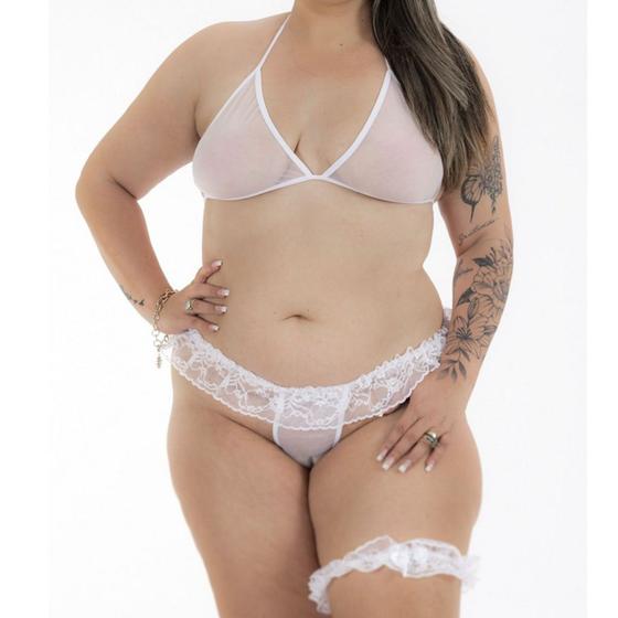 Imagem de Conjunto Plus Size Renda Transparente Mini e Ousado