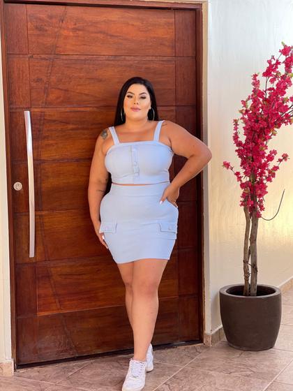 Imagem de Conjunto Plus Size Saia Curta Bolso Frontal e Top Regata