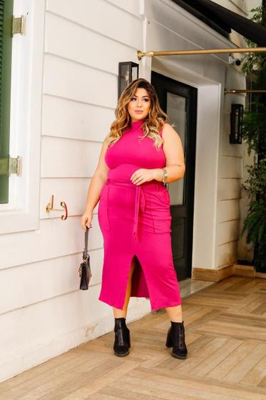 Imagem de Conjunto Plus Size Saia Midi com laço e Blusa Gola Alta