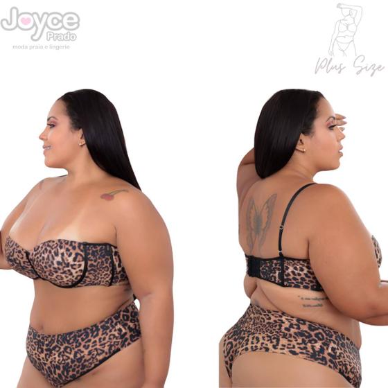 Imagem de Conjunto Plus Size sem alça onça base espuma com sustentação 224.32