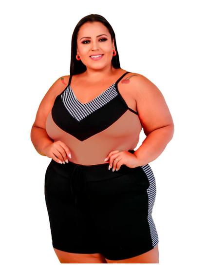 Imagem de Conjunto Plus Size Shorts e Regata Crepe Verão Listra Grande