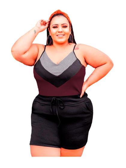 Imagem de Conjunto Plus Size Shorts e Regata Crepe Verão Listra Grande