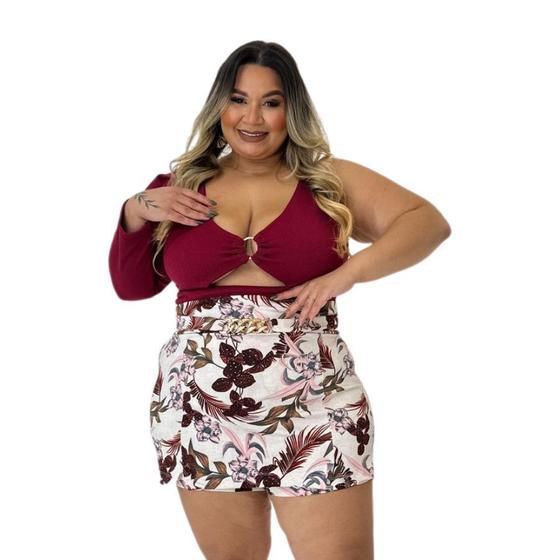 Imagem de Conjunto Plus Size Shorts Saia Cropped 1 Manga C Argola 0508