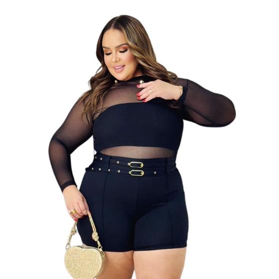 Imagem de Conjunto Plus Size Tule + Cropped + Short Cinto Duplo 0559