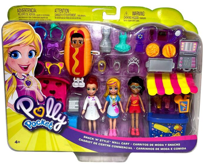 Imagem de Conjunto Polly Pocket E Amigas Roupas E Acessórios Carrinhos de Moda e Comida - Mattel Brinquedos