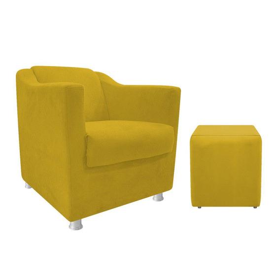 Imagem de Conjunto Poltrona Babel e Puff Dado Sala de Estar Suede Amarelo - DAMAFFÊ MÓVEIS