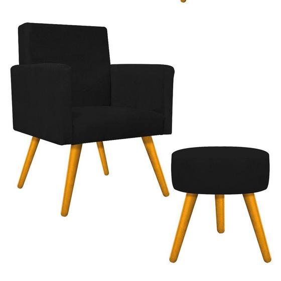 Imagem de Conjunto Poltrona Beatriz e Puff Sofia Palito Mel Suede Preto
