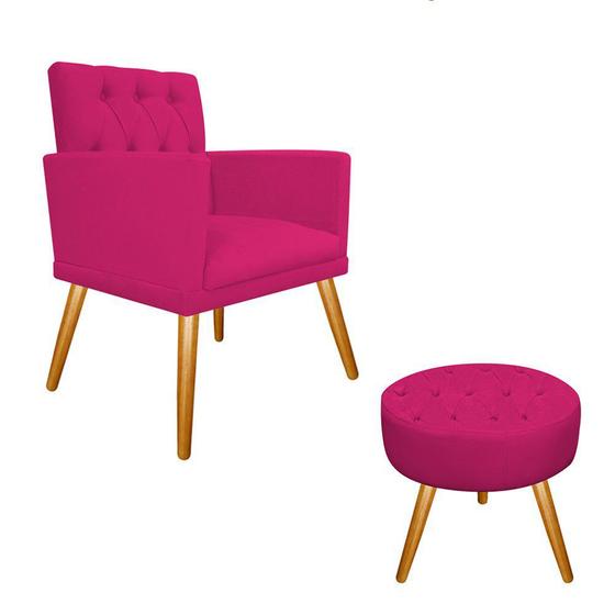 Imagem de Conjunto Poltrona Cadeira e Puff Nanda Capitonê Decorativa Sala Recepção Suede Pink - DAMAFFÊ MÓVEIS