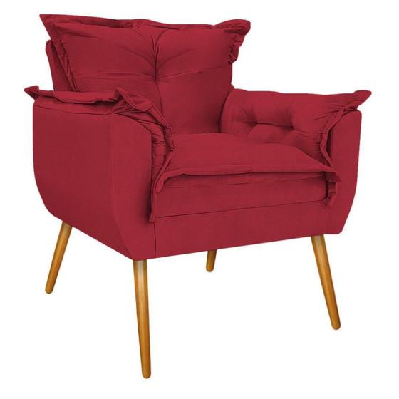 Conjunto Poltrona Decorativa e Puff Zatti Palito Mel Sala de Espera Suede Vermelho - KDAcanto Móveis Imagem de Conjunto Poltrona Decorativa e Puff Zatti Palito Mel Sala de Espera Suede Vermelho - KDAcanto Móveis