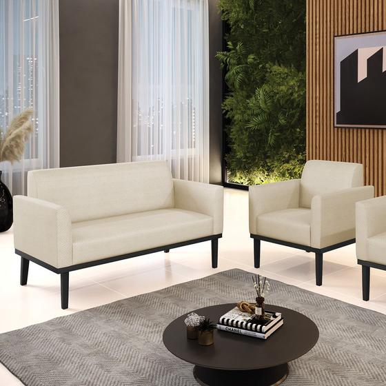 Imagem de Conjunto Poltrona e Namoradeira Decorativa Isabella Pés Fixo em Madeira Preto Veludo Luxo Off White G19 - Gran Belo