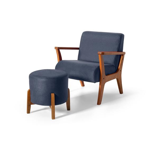 Imagem de Conjunto Poltrona Estofada Cléo com Puff Redondo Berlim Azul  Straub Web