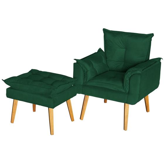 Imagem de Conjunto Poltrona Para Sala Decorativa e Puff Opala Suede Verde Escuro ANF Store