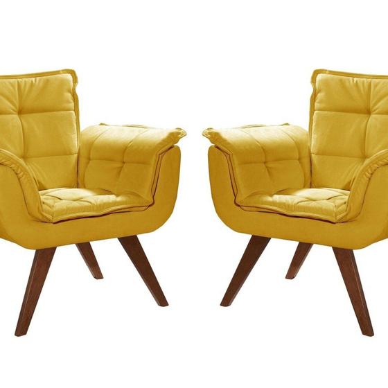 Imagem de Conjunto Poltronas Bella Opala Pés Palito Decoração Sala Recepção Amarelo